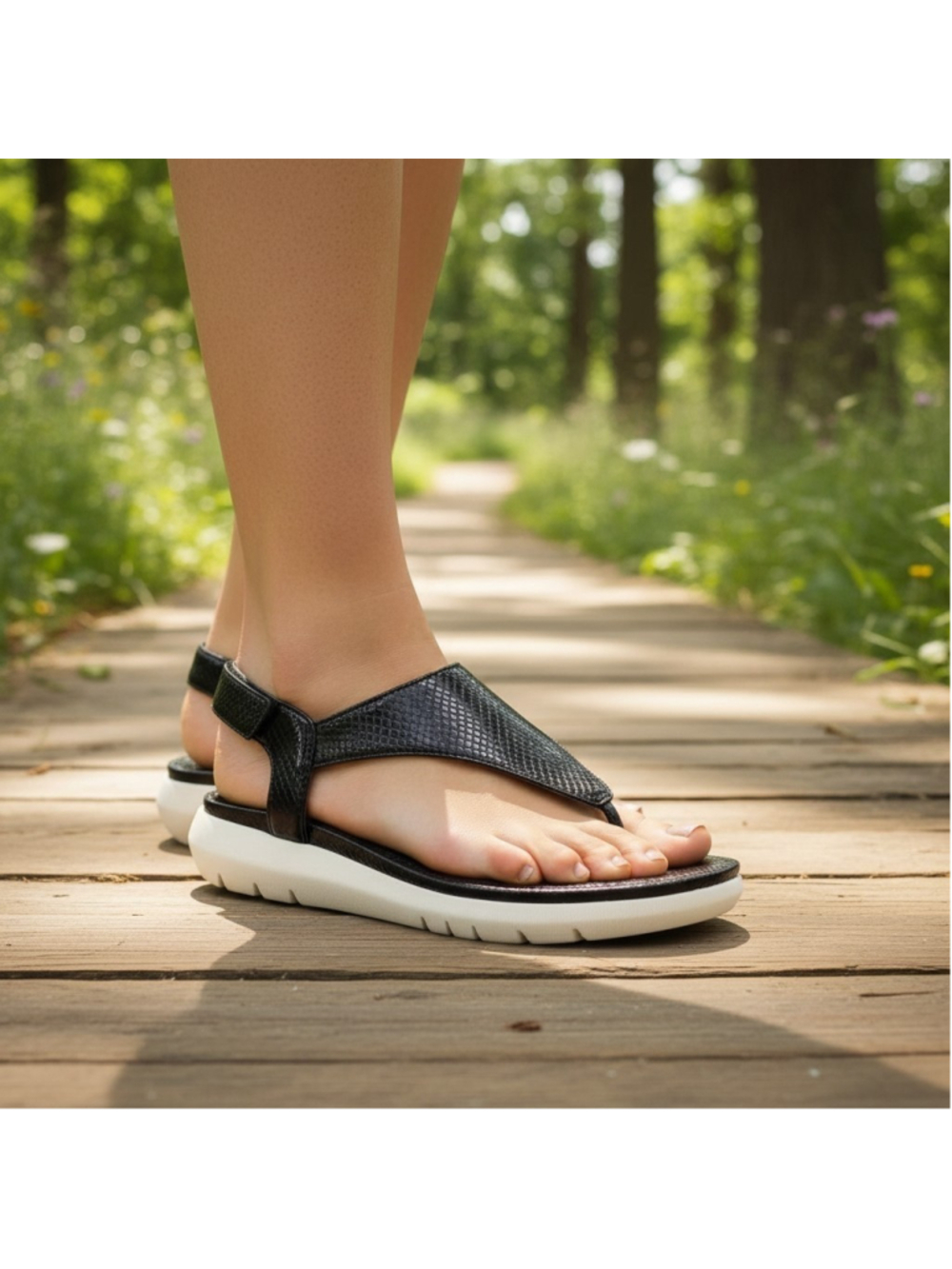 Naturalizer Meghan Thong Sport Walking Sandals - Sz 9 M - Black SNAKE EMBOSSED